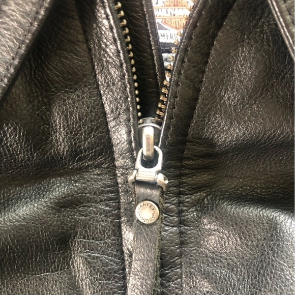 HARLEY Davidson Women’s  Black Leather Motorcycle Jacket Large - Picture 14 of 16